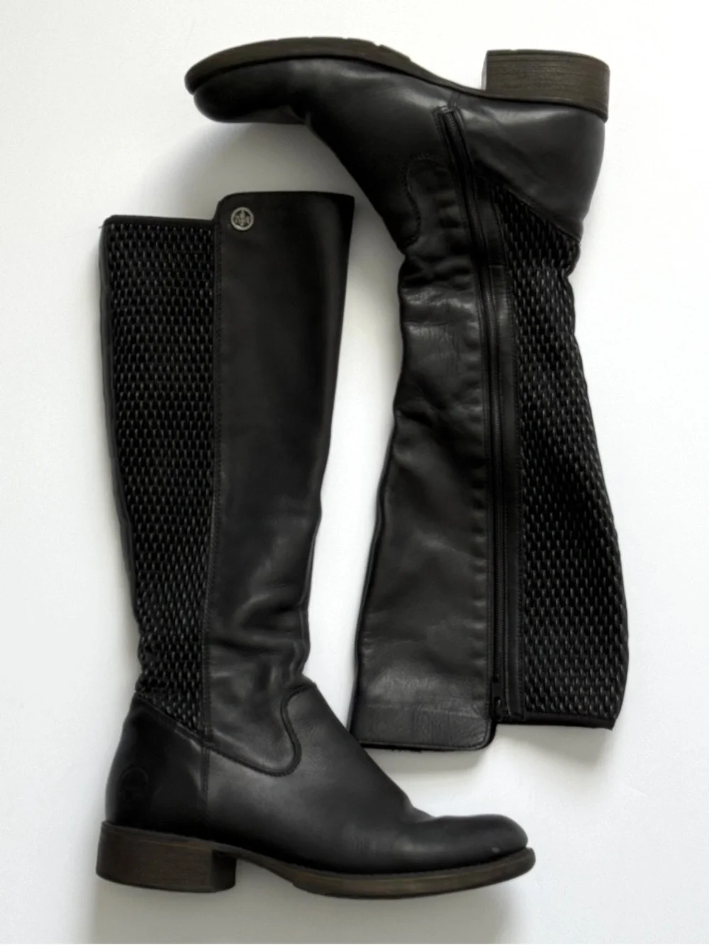 Rieker Women’s Black Leather Knee-High Riding Boots Stretch-Fit Size 8.5